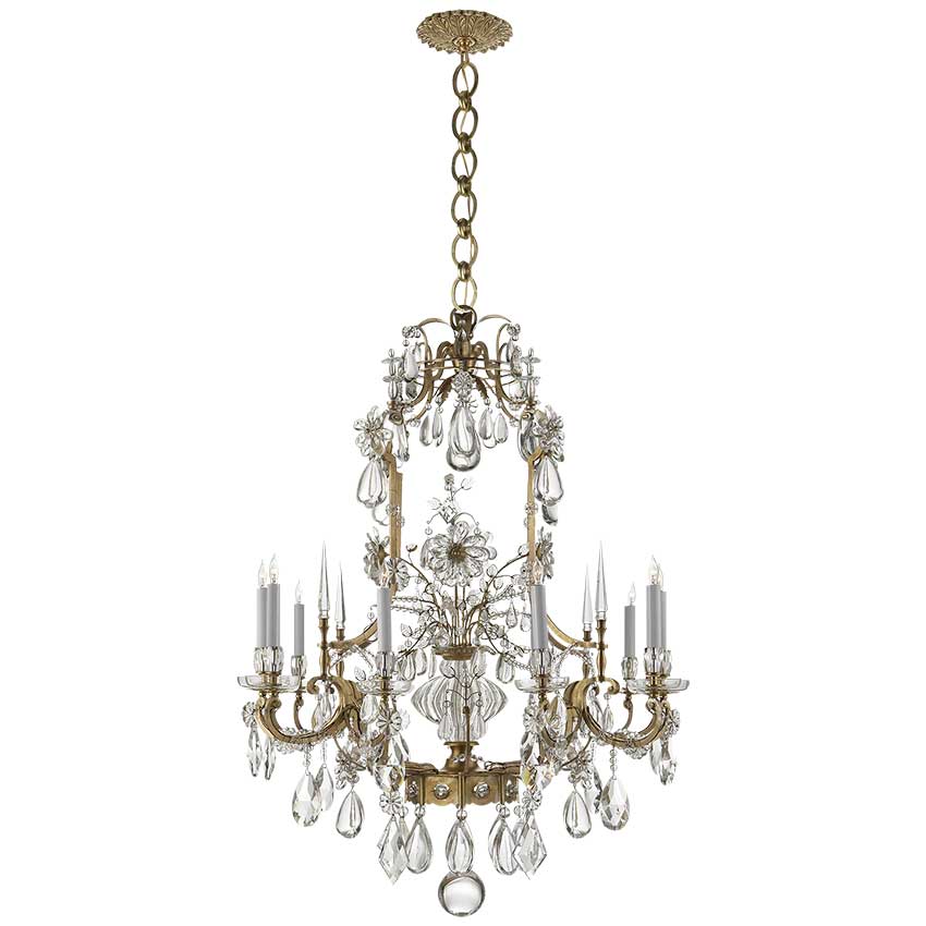 Vestry Chandelier in Hand-Rubbed Antique Brass with Crystal