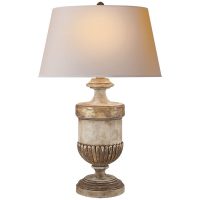 Chunky Classic Urn Form Table Lamp in Weathered White and Gold with Natural Paper Shade