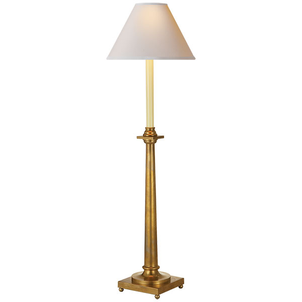 Swedish Column Buffet Lamp in Antique-Burnished Brass with Natural Paper Shade