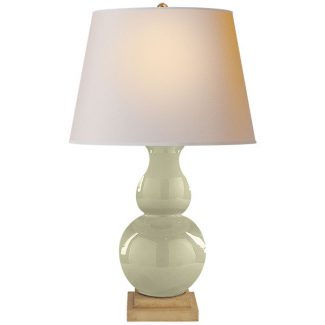 Gourd Form Large Table Lamp in Celadon Crackle with Natural Paper Shade