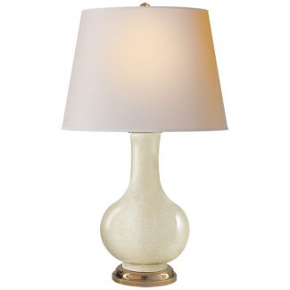 Gourd Form Large Table Lamp in Tea Stain with Natural Paper Shade