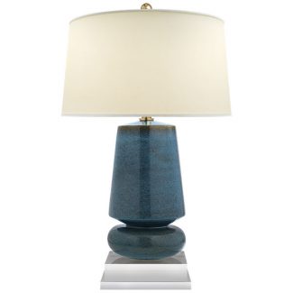 Parisienne Small Table Lamp in Oslo Blue with Natural Percale Shade