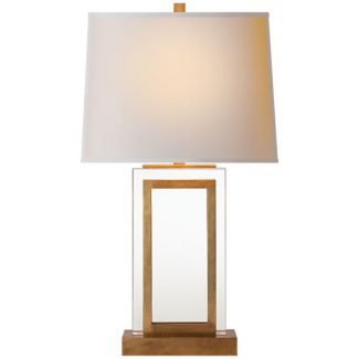 Crystal Panel Table Lamp in Antique-Burnished Brass with Natural Paper Shade