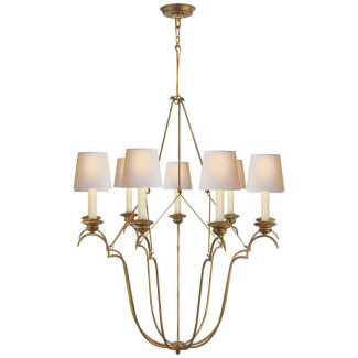 Belvedere Chandelier In Gilded Iron with Natural Paper Shades