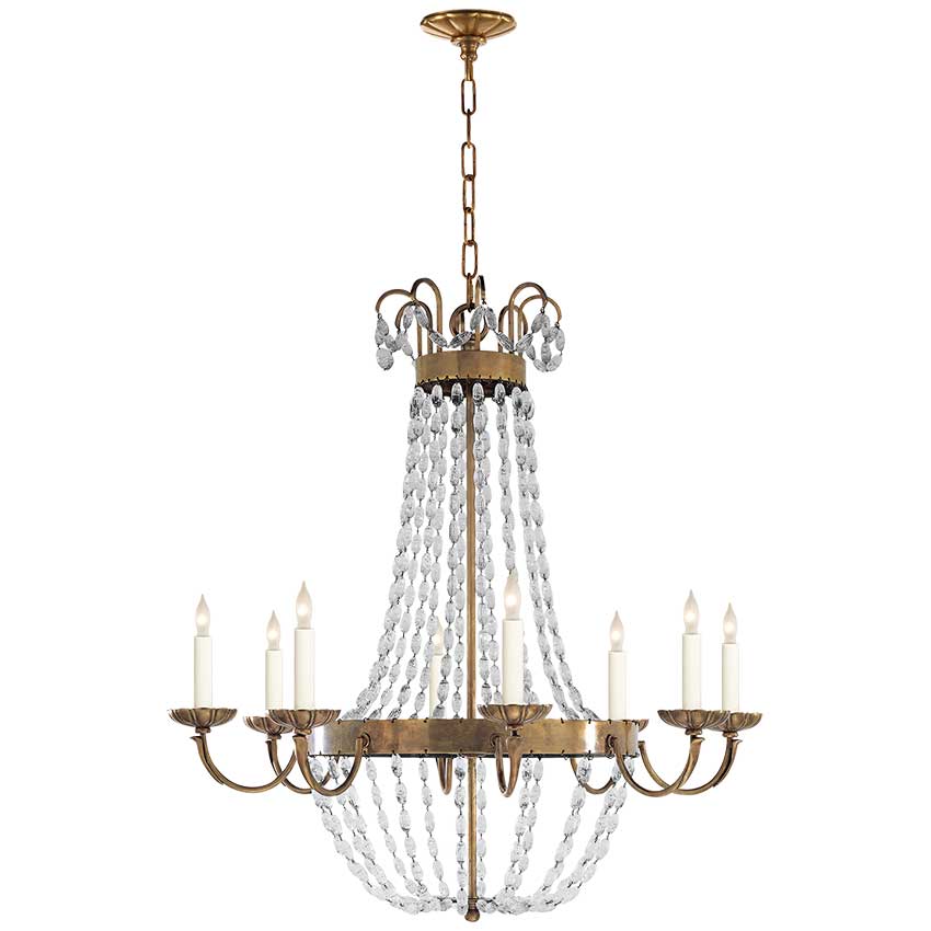 Paris Flea Market Large Chandelier in Antique-Burnished Brass with Seeded Glass