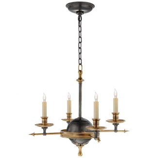 Leaf and Arrow Small Chandelier in Bronze with Antique-Burnished Brass