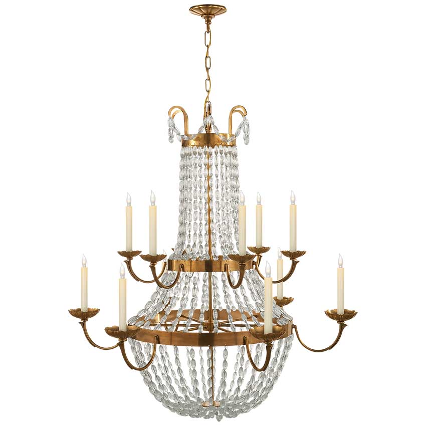 Paris Flea Market Grande Chandelier in Antique-Burnished Brass with Seeded Glass