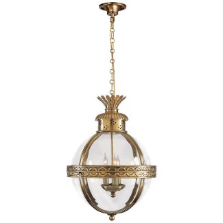 Crown Top Banded Globe Lantern in Antique-Burnished Brass with Clear Glass