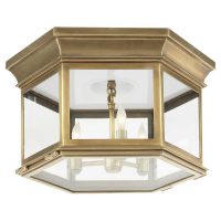 Club Large Hexagonal Flush Mount in Antique-Burnished Brass with Clear Glass