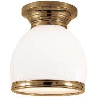 Edwardian Open Bottom Flush Mount in Antique-Burnished Brass with White Glass