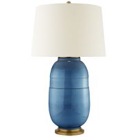 Newcomb Large Table Lamp in Aqua Crackle with Natural Percale Shade