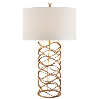 Bracelet Table Lamp in Gilded Iron with Linen Shade