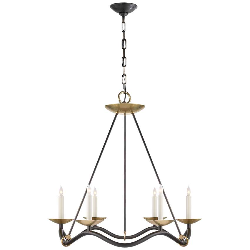 Choros Chandelier in Aged Iron with Hand-Rubbed Antique Brass Accents