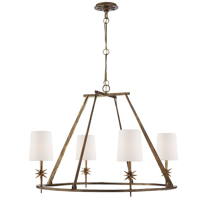 Etoile Round Chandelier in Gilded Iron with Natural Paper Shades