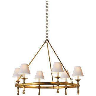 Classic Ring Chandelier in Hand-Rubbed Antique Brass with Natural Paper Shades