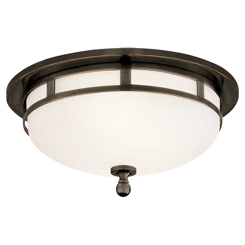 Openwork Small Flush Mount in Bronze with Frosted Glass