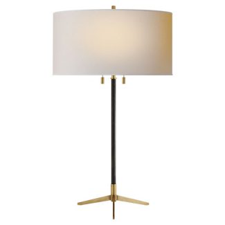 Caron Table Lamp in Bronze and Hand-Rubbed Antique Brass with Natural Paper Shade