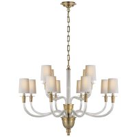 Vivian Large Two-Tier Chandelier in Hand-Rubbed Antique Brass with Natural Paper Shades