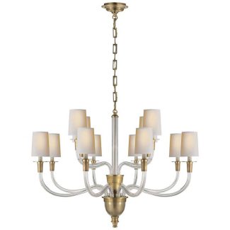 Vivian Large Two-Tier Chandelier in Hand-Rubbed Antique Brass with Natural Paper Shades