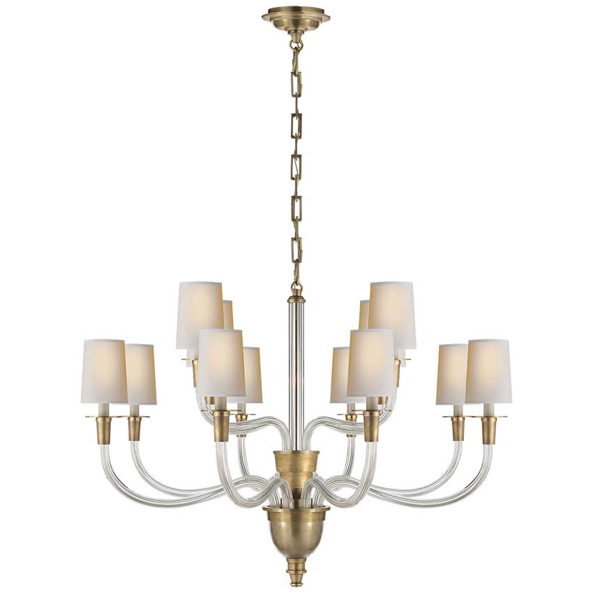 Vivian Large Two-Tier Chandelier in Hand-Rubbed Antique Brass with Natural Paper Shades