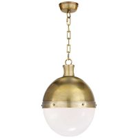 Hicks Large Pendant in Hand-Rubbed Antique Brass with White Glass