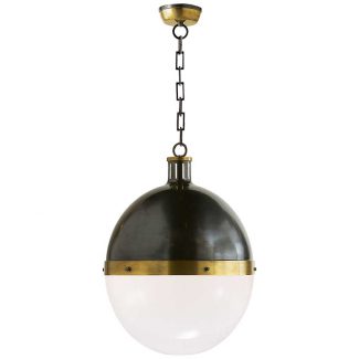 Hicks Extra Large Pendant in Bronze and Hand-Rubbed Antique Brass with White Glass