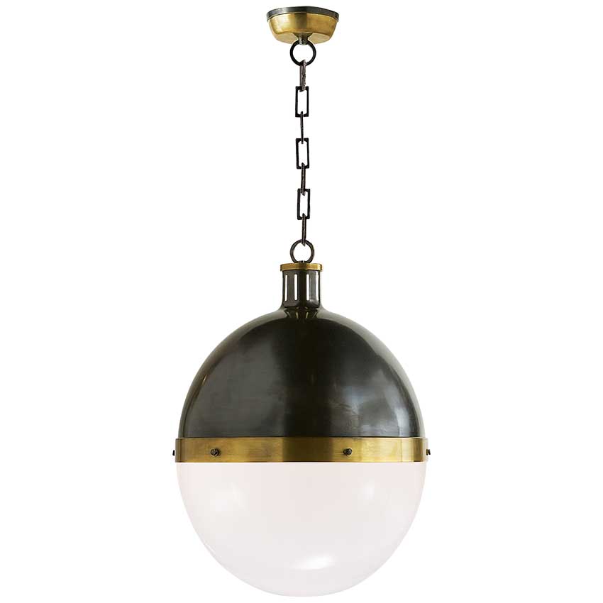 Hicks Extra Large Pendant in Bronze and Hand-Rubbed Antique Brass with  White Glass - Carolina Furniture