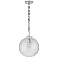 Katie Globe Pendant in Polished Nickel with Seeded Glass