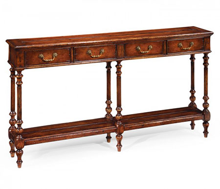 Narrow walnut console antique finish