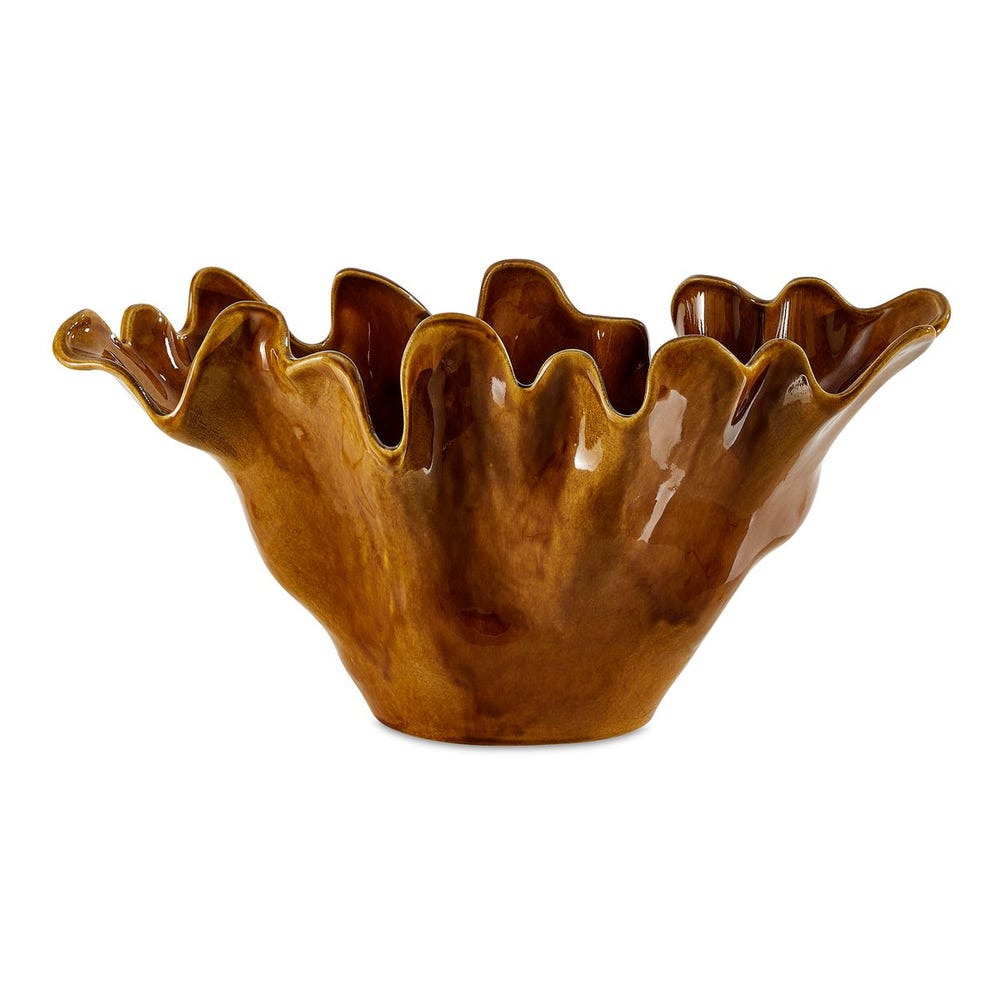 Amber Tide bowl by Uttermost, ruffled amber glazed ceramic bowl