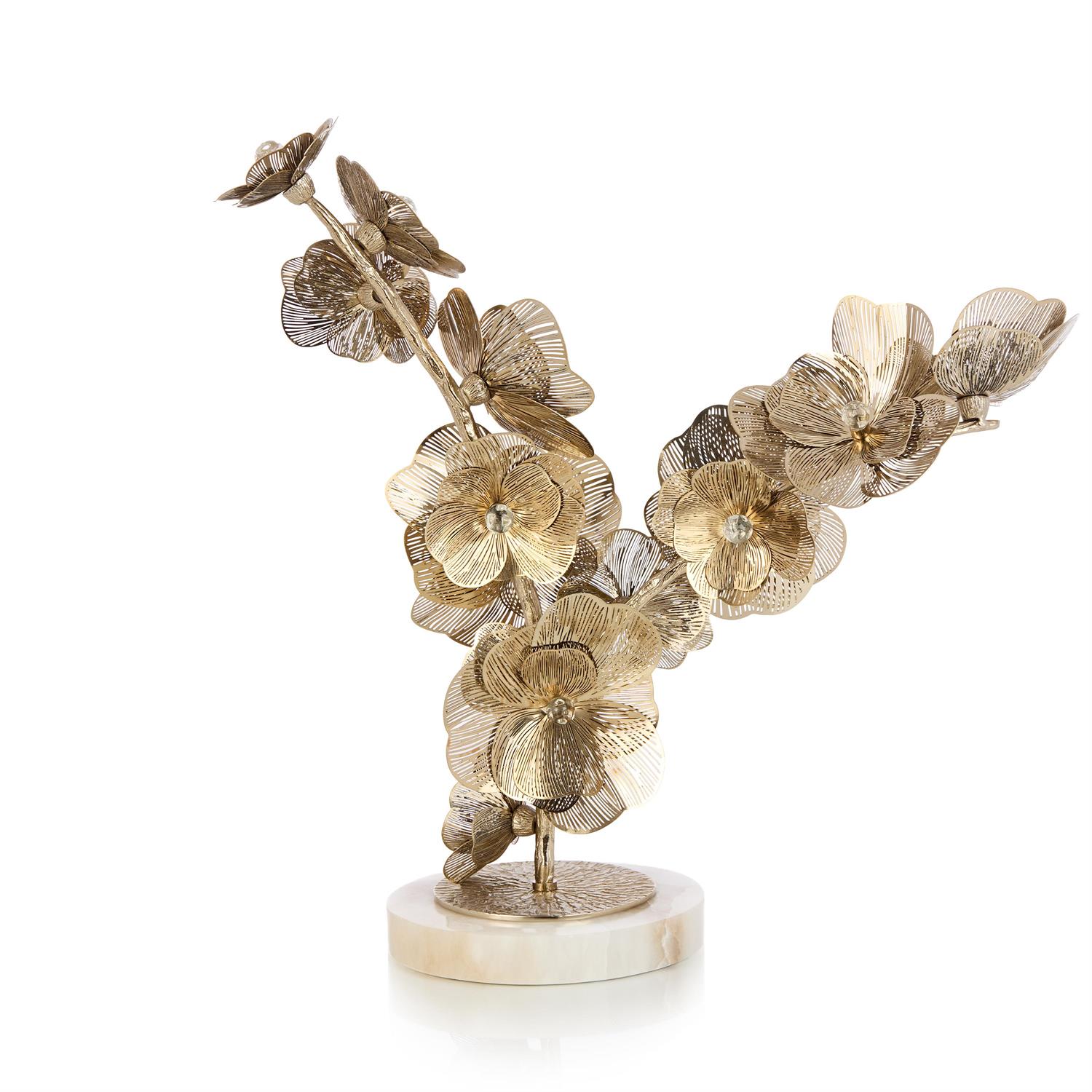John-Richard golden camellia sculpture on a marble base
