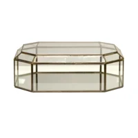 Worlds Away octagonal clear glass box with antique brass border