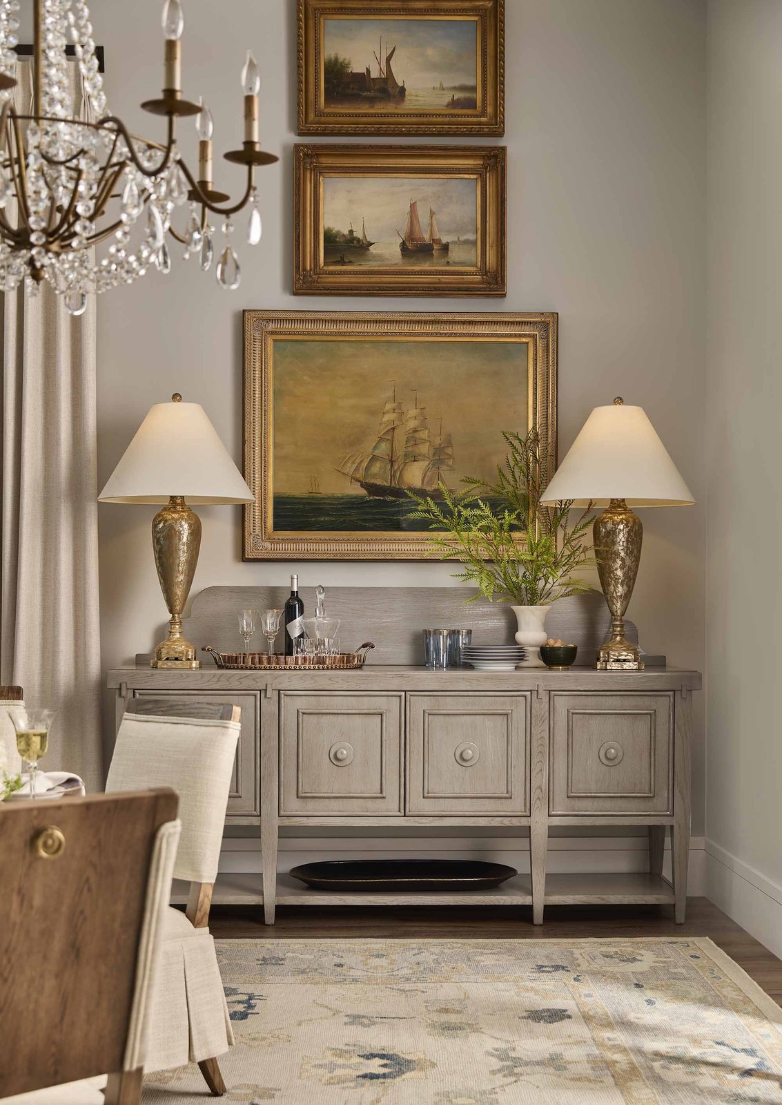 Hickory White Wentworth Huntboard serving credenza in cerused oak